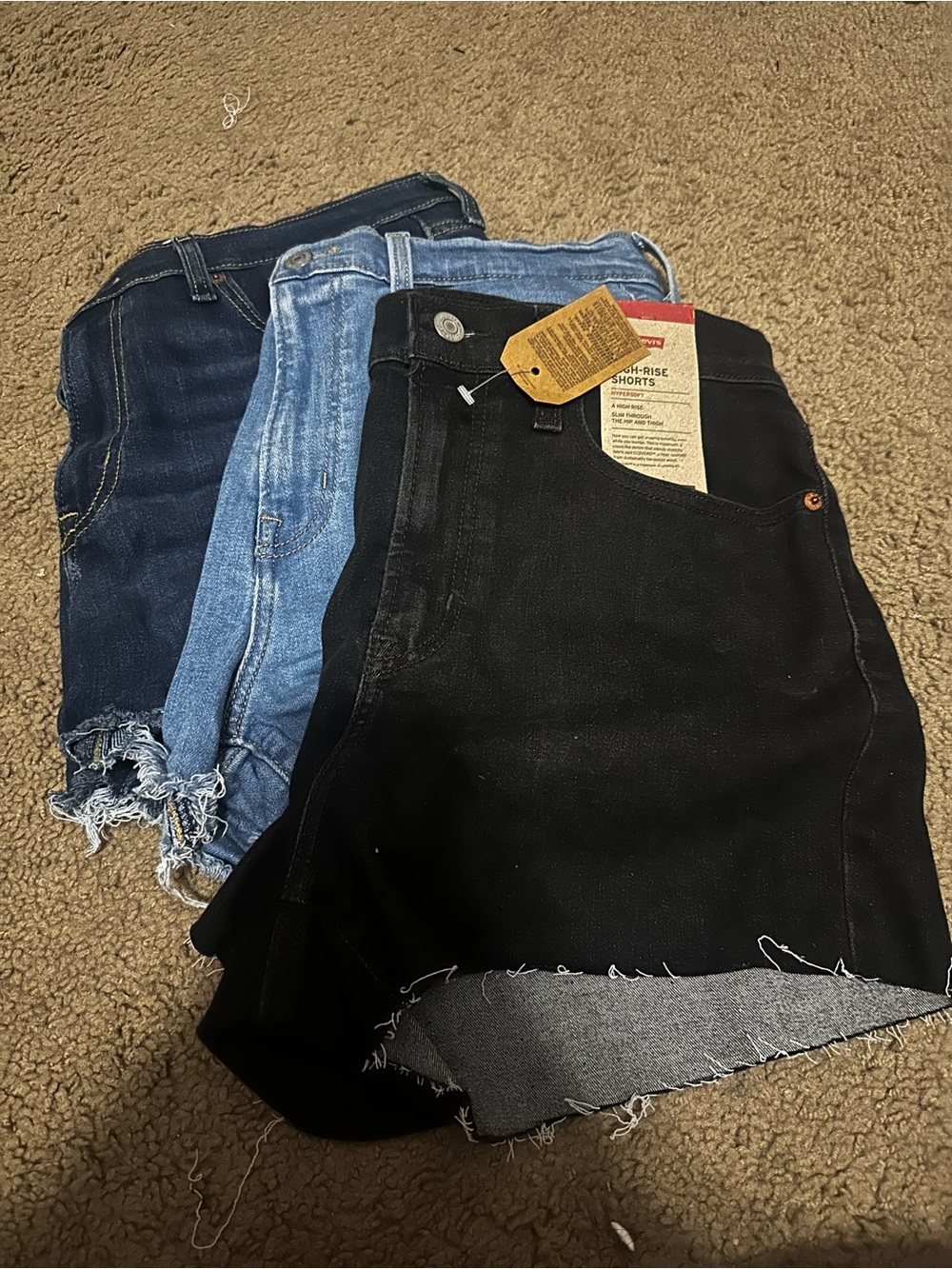 Levis High Rise Shorts - Black, Light & Dark Blue